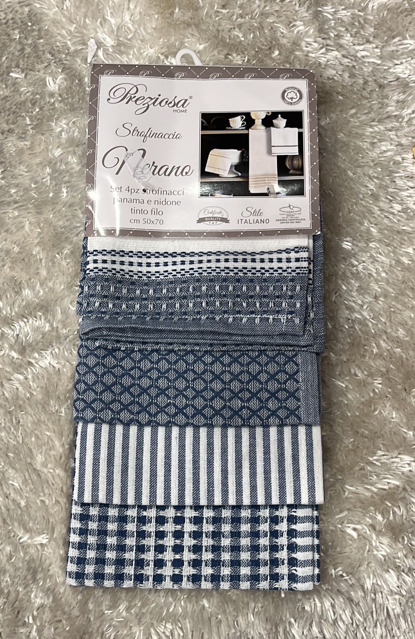 Set 4 pezzi strofinacci Panama e nidone tinto filo 50x70cm