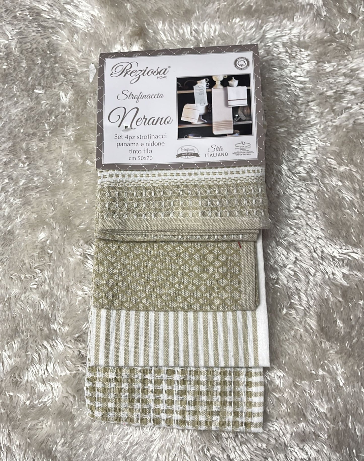 Set 4 pezzi strofinacci Panama e nidone tinto filo 50x70cm