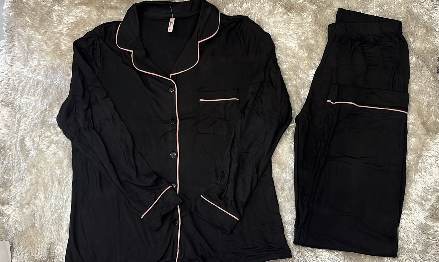 Pigiama donna aperto avanti con taschino lato cuore tinta unita super elasticizzato