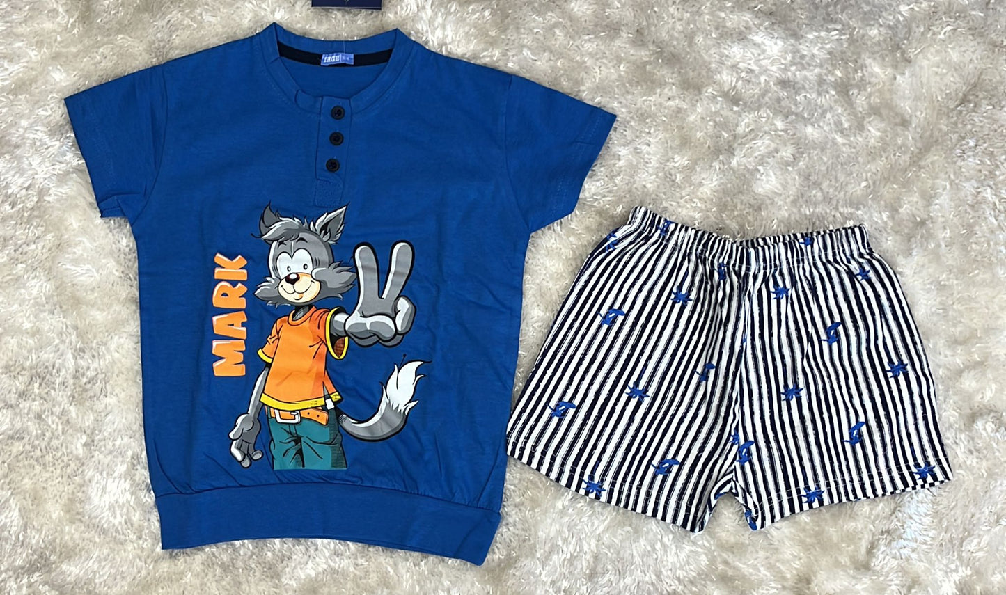 Pigiama bimbo 100%cotone Scatolato fantasia Mark con pantaloncino a righe