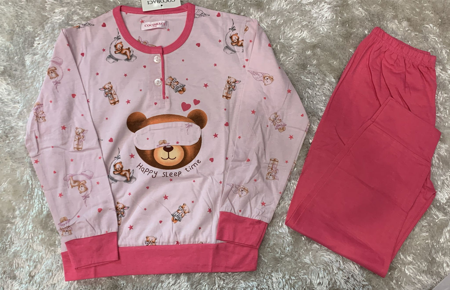 pigiama bimba in cotone con 2 bottoncini fantasia teddy happy