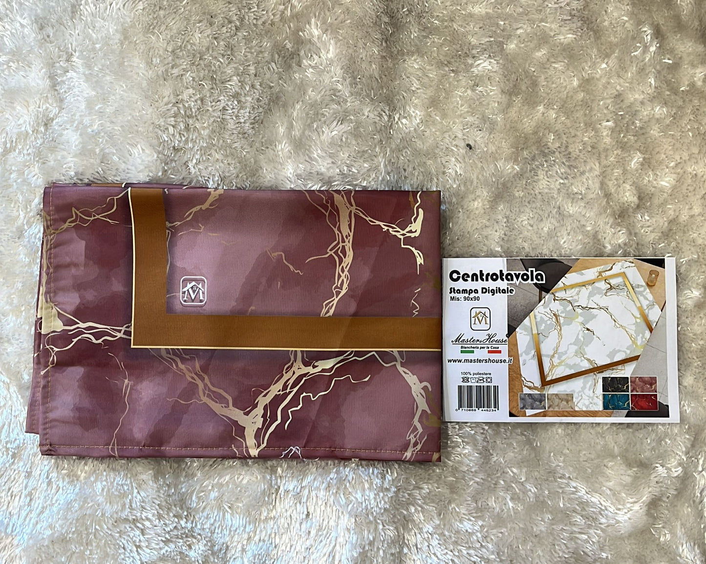 Centrotavola effetto marmo 90x90cm 100% poliestere