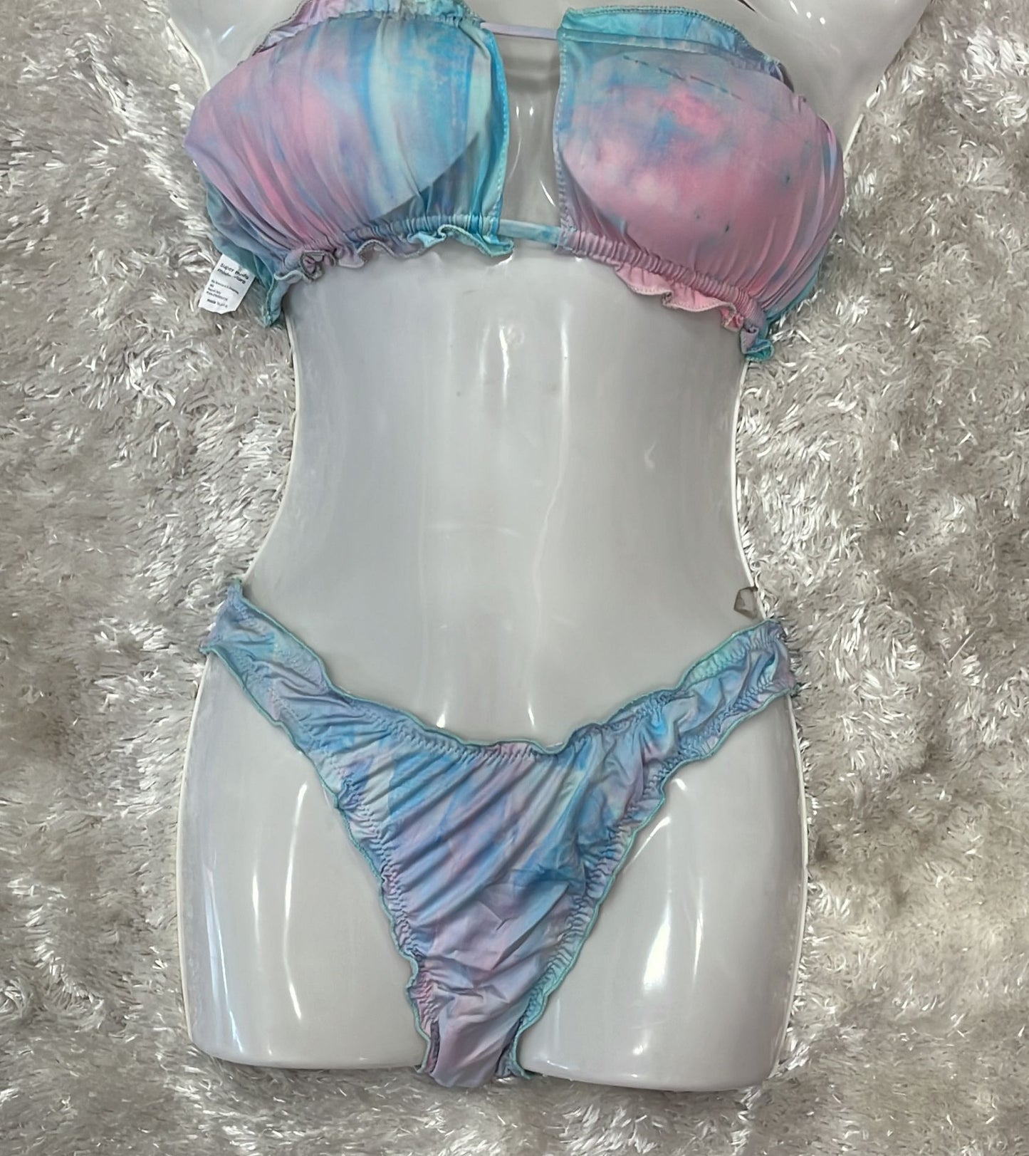 Costume fascia con coppe estraibili e laccetti regolabili E slip brasiliano Fantasia arcobaleno