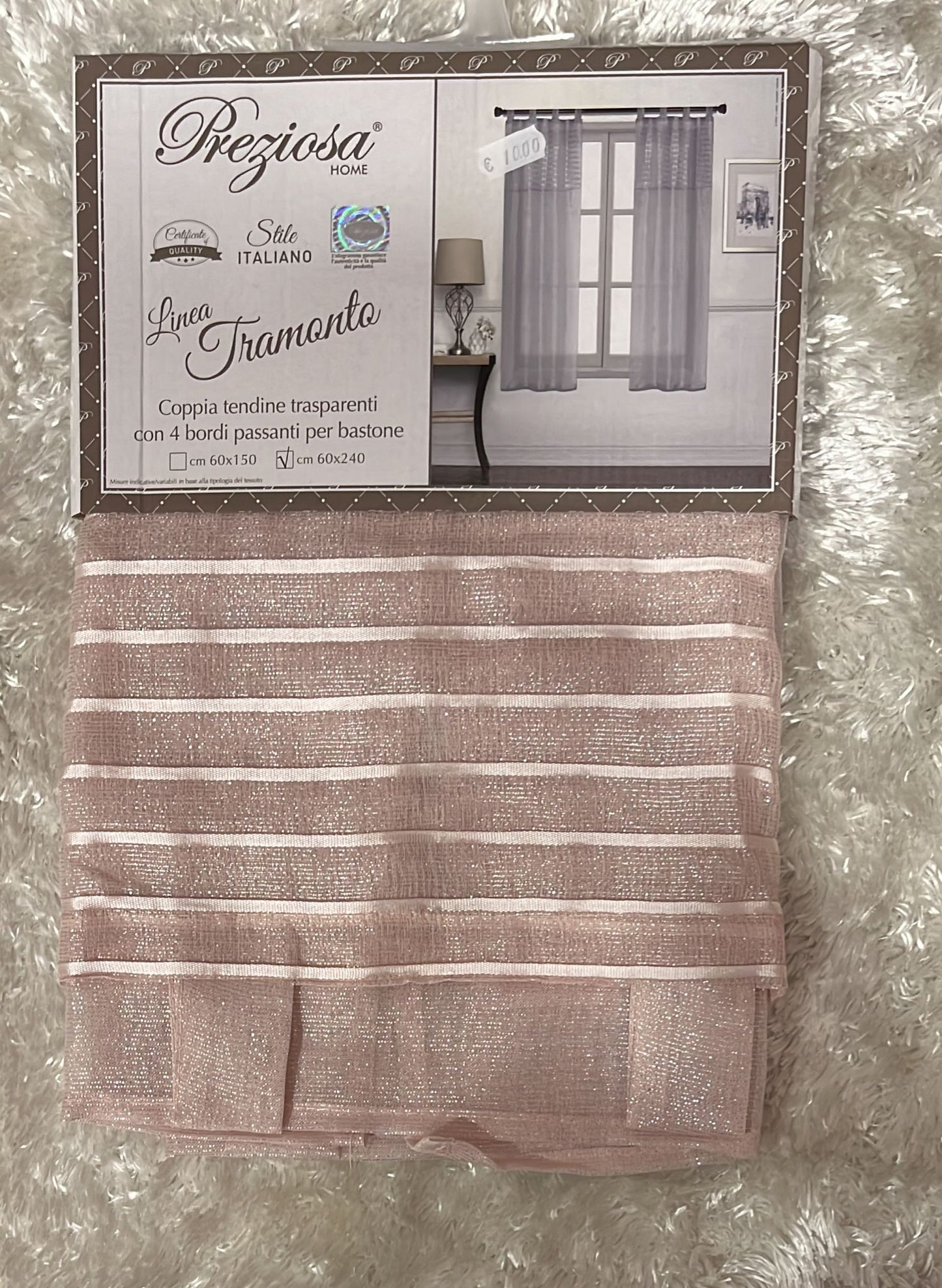 Coppia tendine tramonto trasparenti con 4 bordi passanti x bastone 60x240