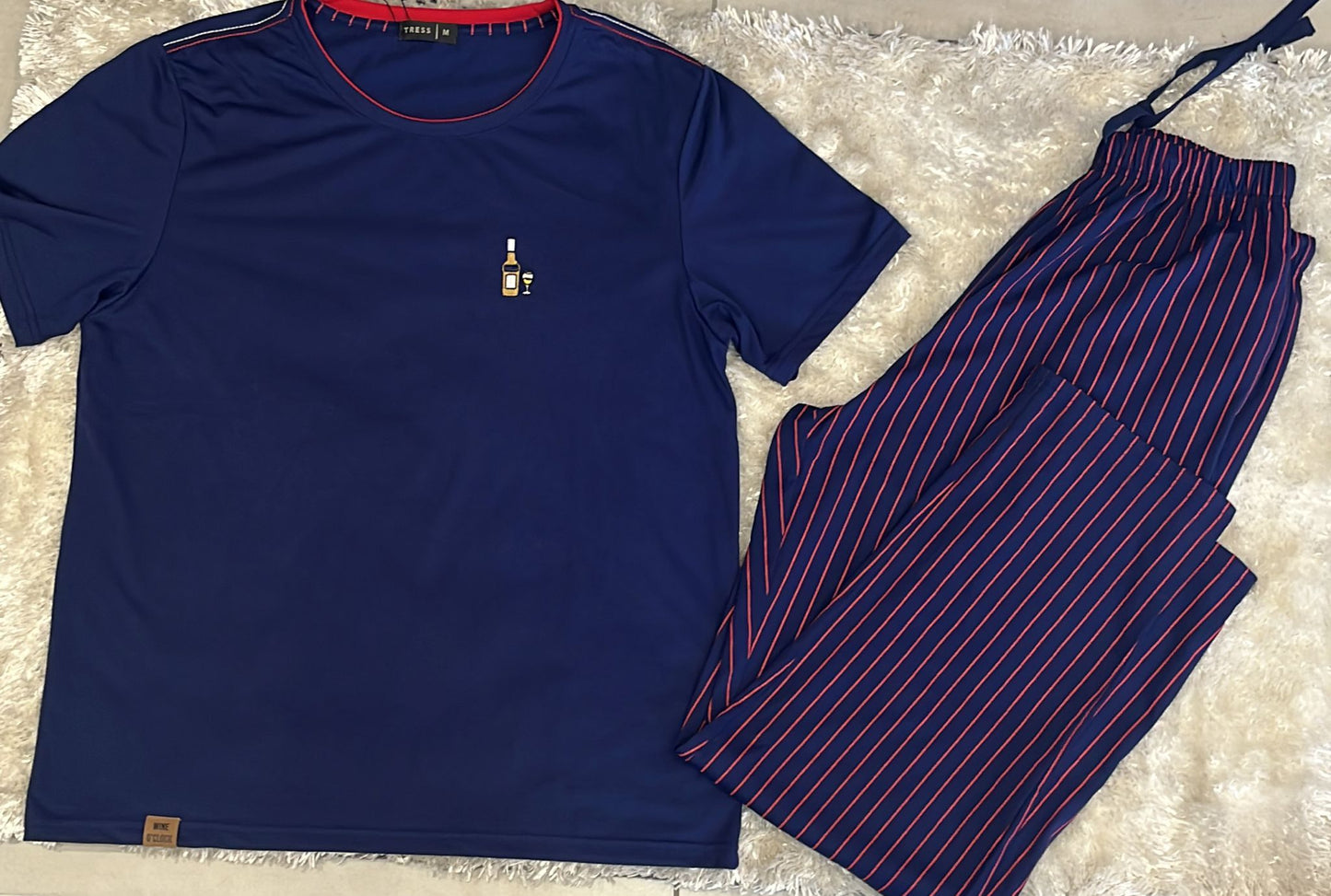 Pigiama uomo in cotone mezza manica e pantalone lungo rigato con elastico Fantasia Wine