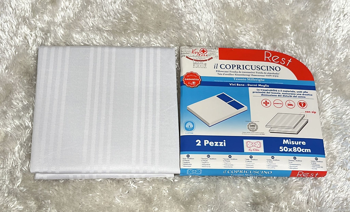 Coppia copricuscino con zip puro cotone 50x80cm millerighe