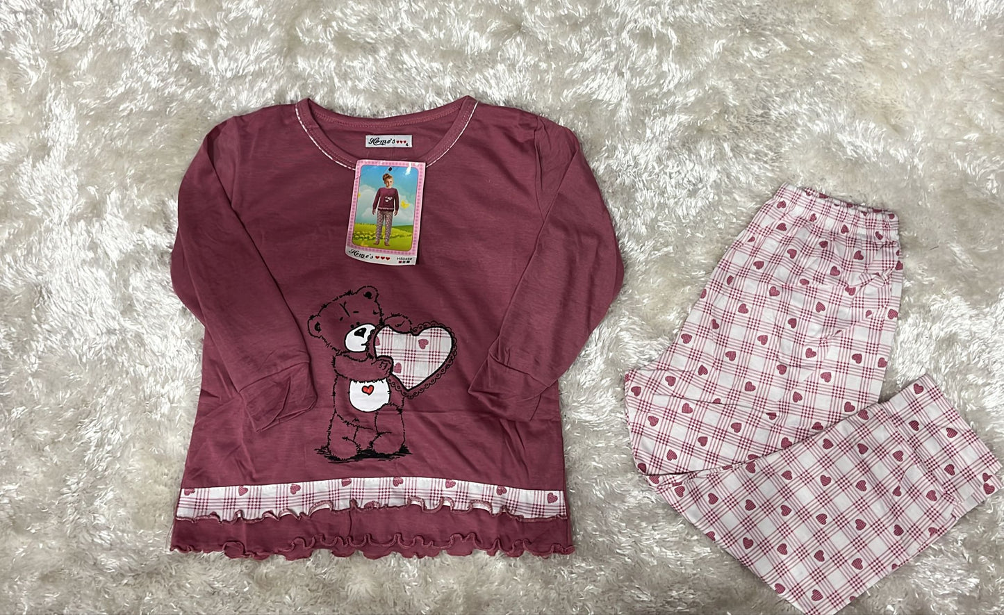Pigiama bimba cotone fantasia teddy e cuori