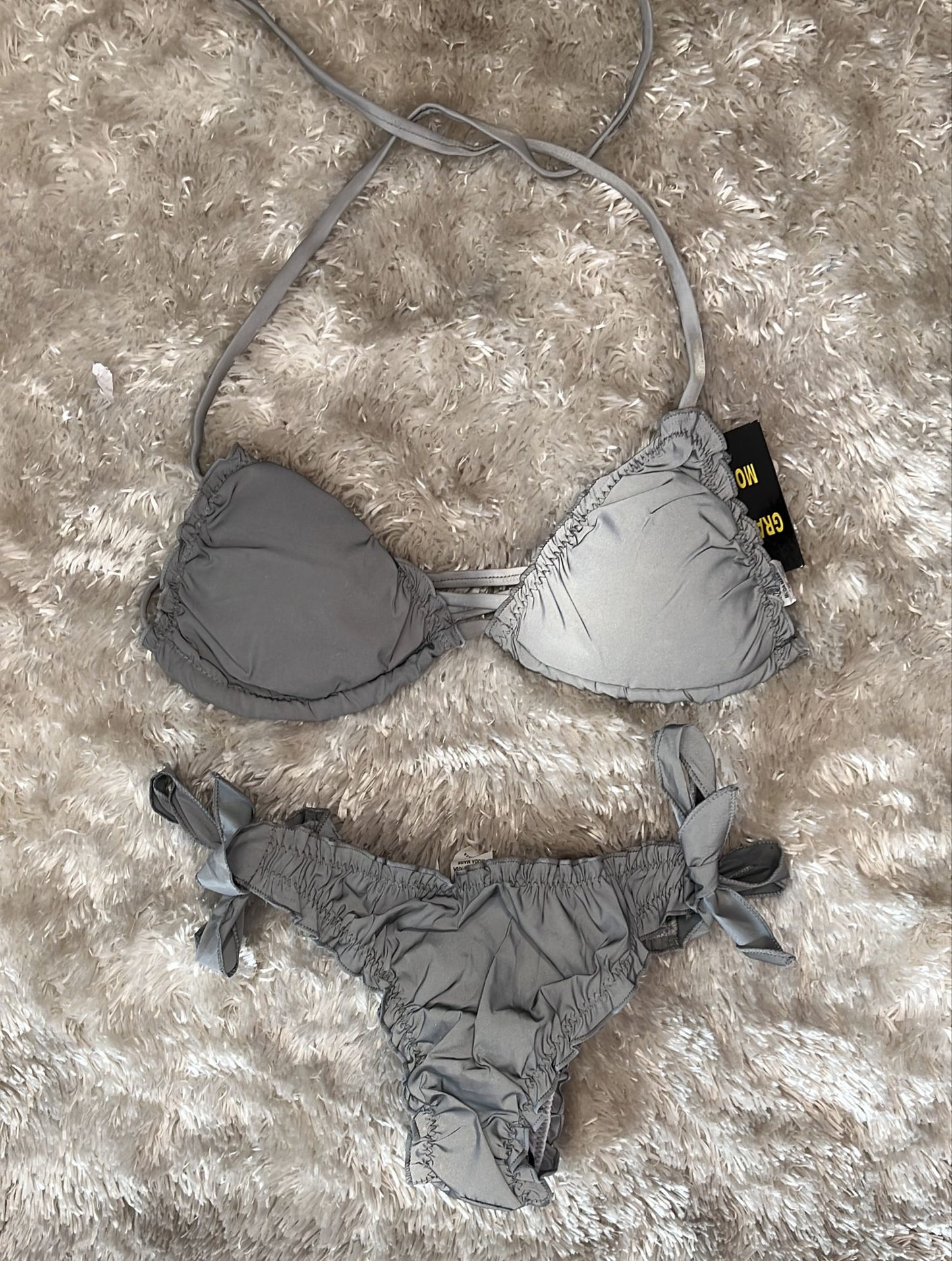 Costume donna triangolino a due pezzi catarifrangente con slip brasiliana e laccetti regolabili