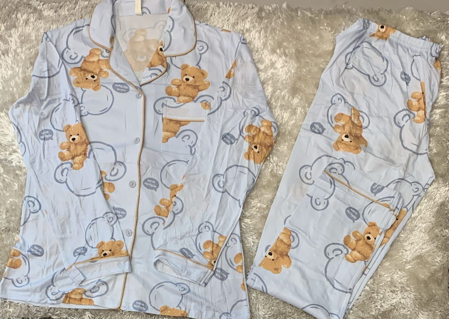 pigiama donna aperto avanti fantasia have e orsetti con taschino lato cuore cotone elasticizzato super comodo x la sua vestibilita