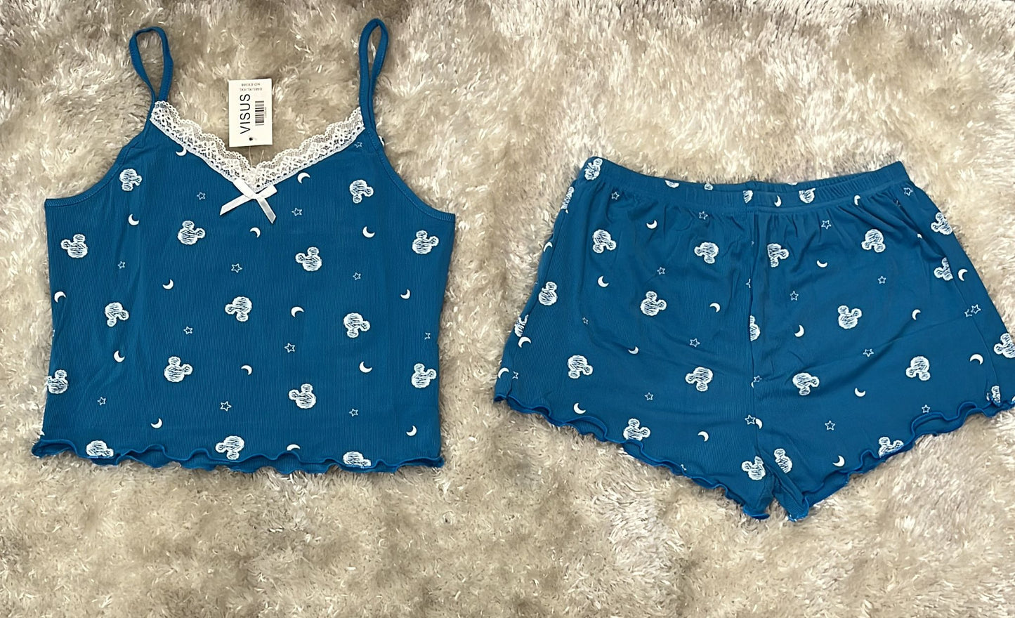 Pigiama donna a costine croptop con bretellina regolabile Mod topolino