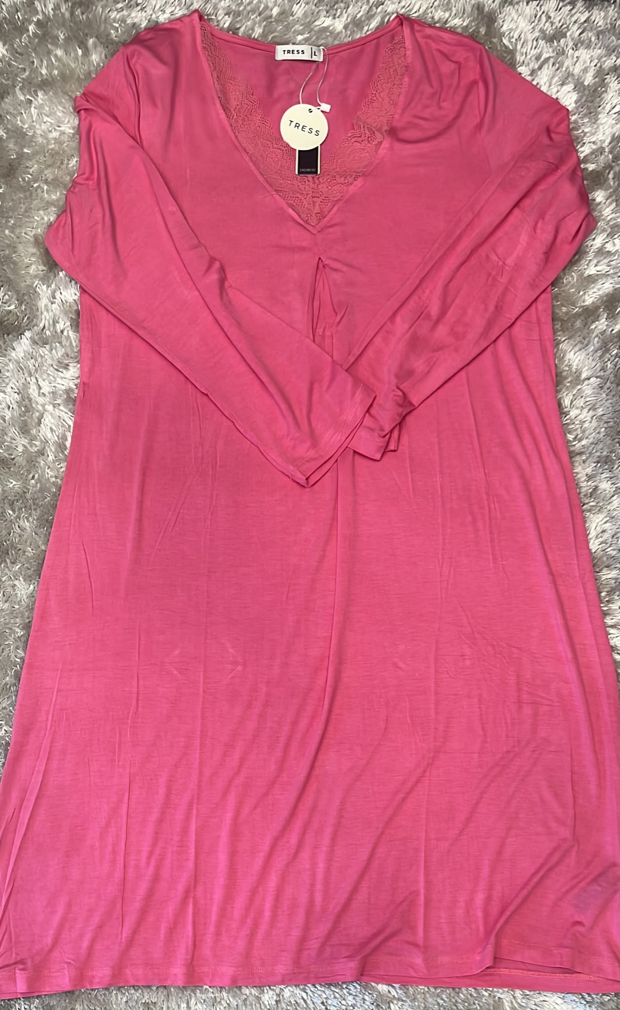 Camicia da notte in cotone elasticizzato scollo V in merletto