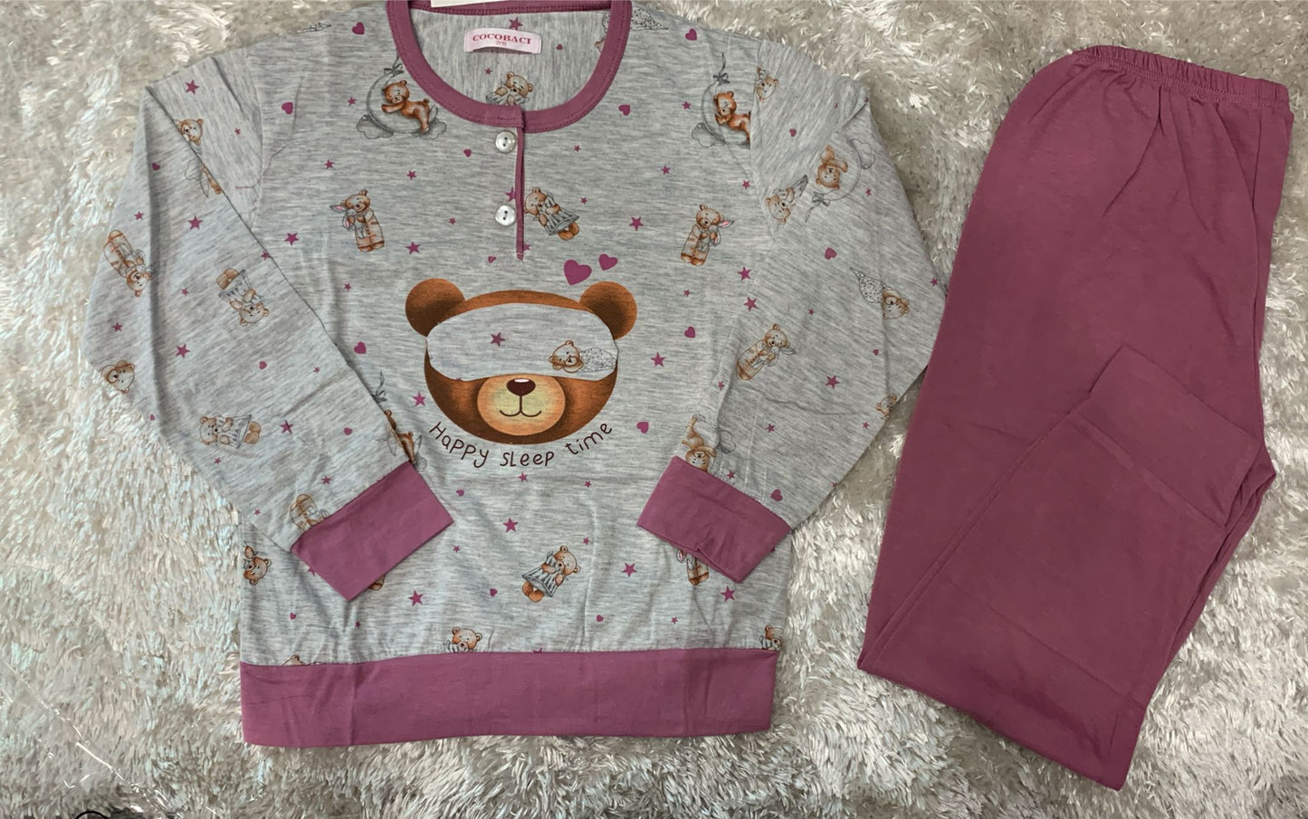 pigiama bimba in cotone con 2 bottoncini fantasia teddy happy