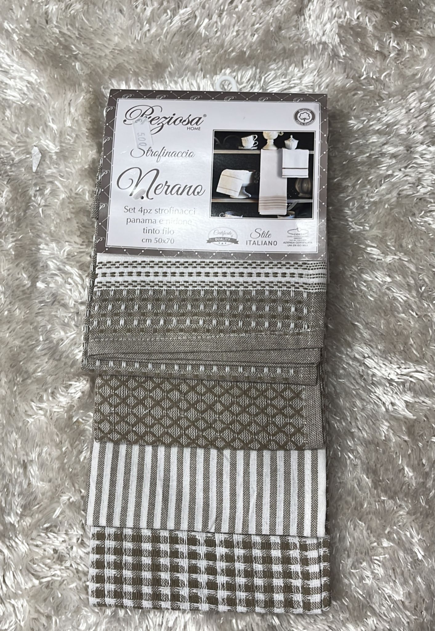 Set 4 pezzi strofinacci Panama e nidone tinto filo 50x70cm