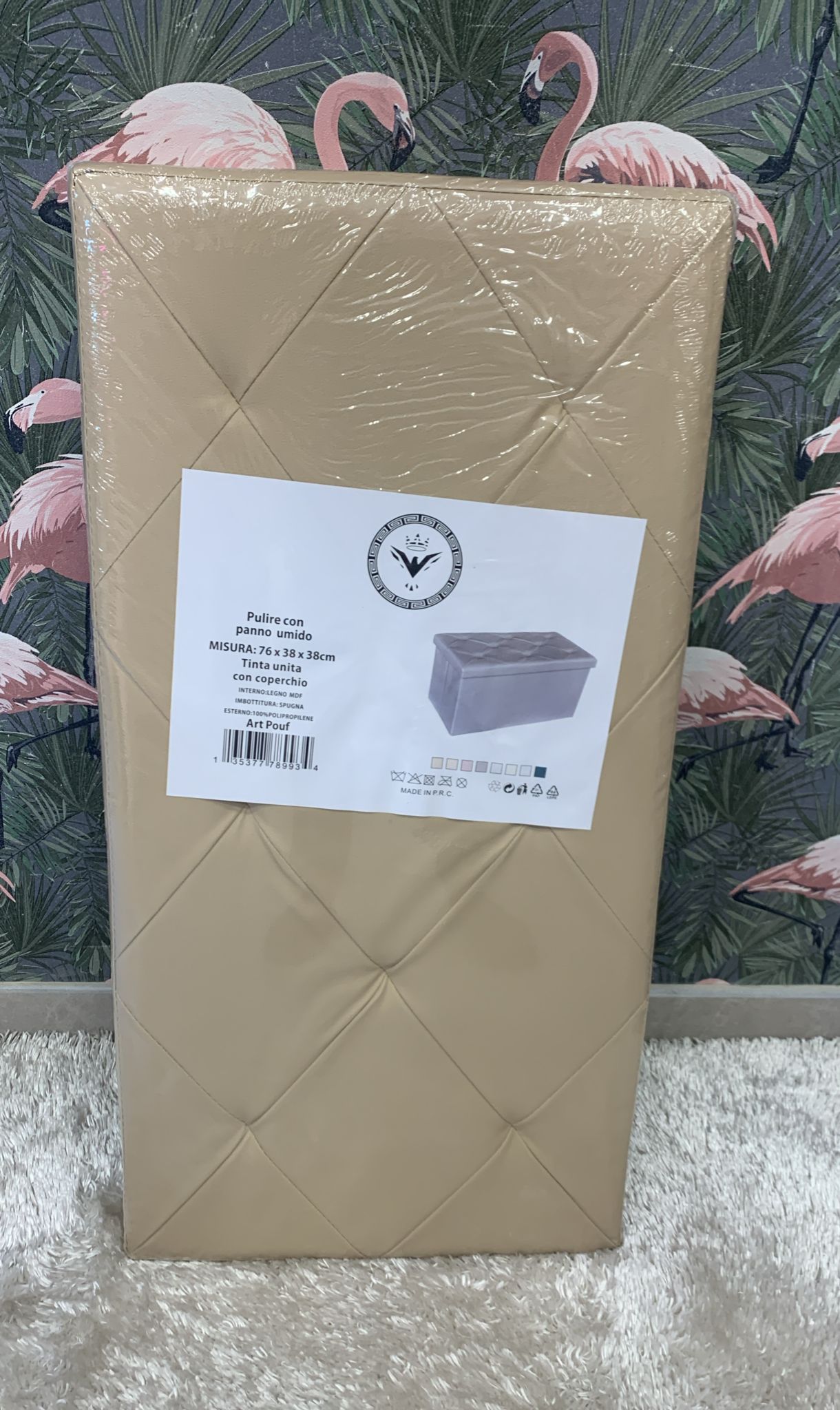 panca contenitore in pelle tinta unita 76x38x38cm