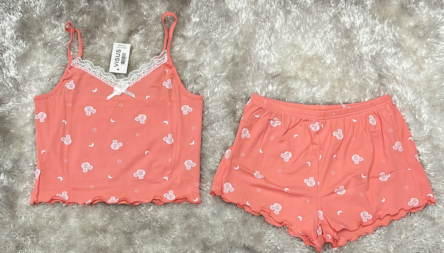 Pigiama donna a costine croptop con bretellina regolabile Mod topolino