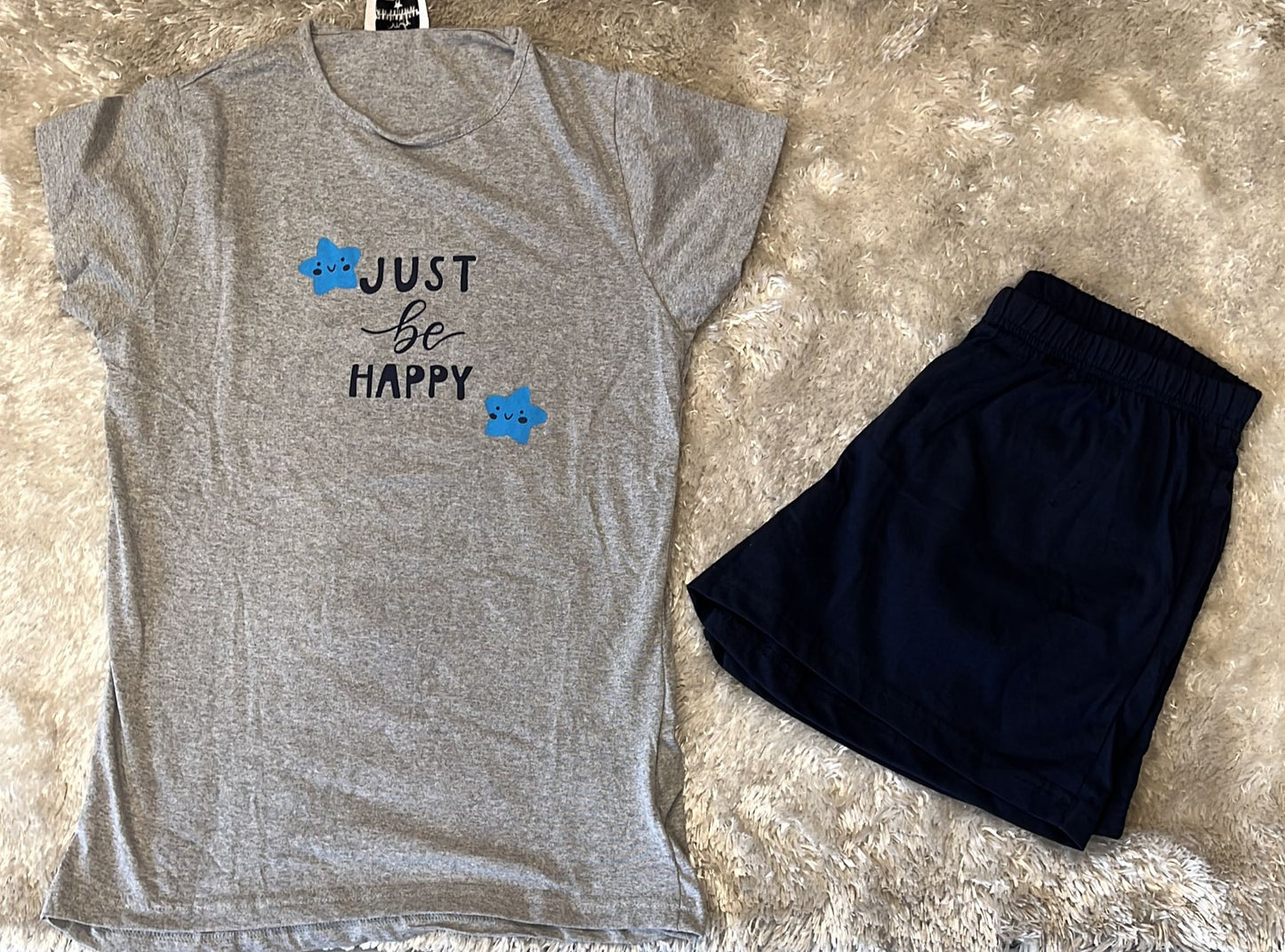 Pigiama donna 100% cotone T shirt e pantaloncino Fantasia happy