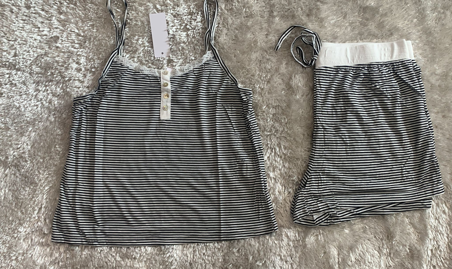 pigiama donna cotone elasticizzato bretellina e pantaloncini fantasia righe