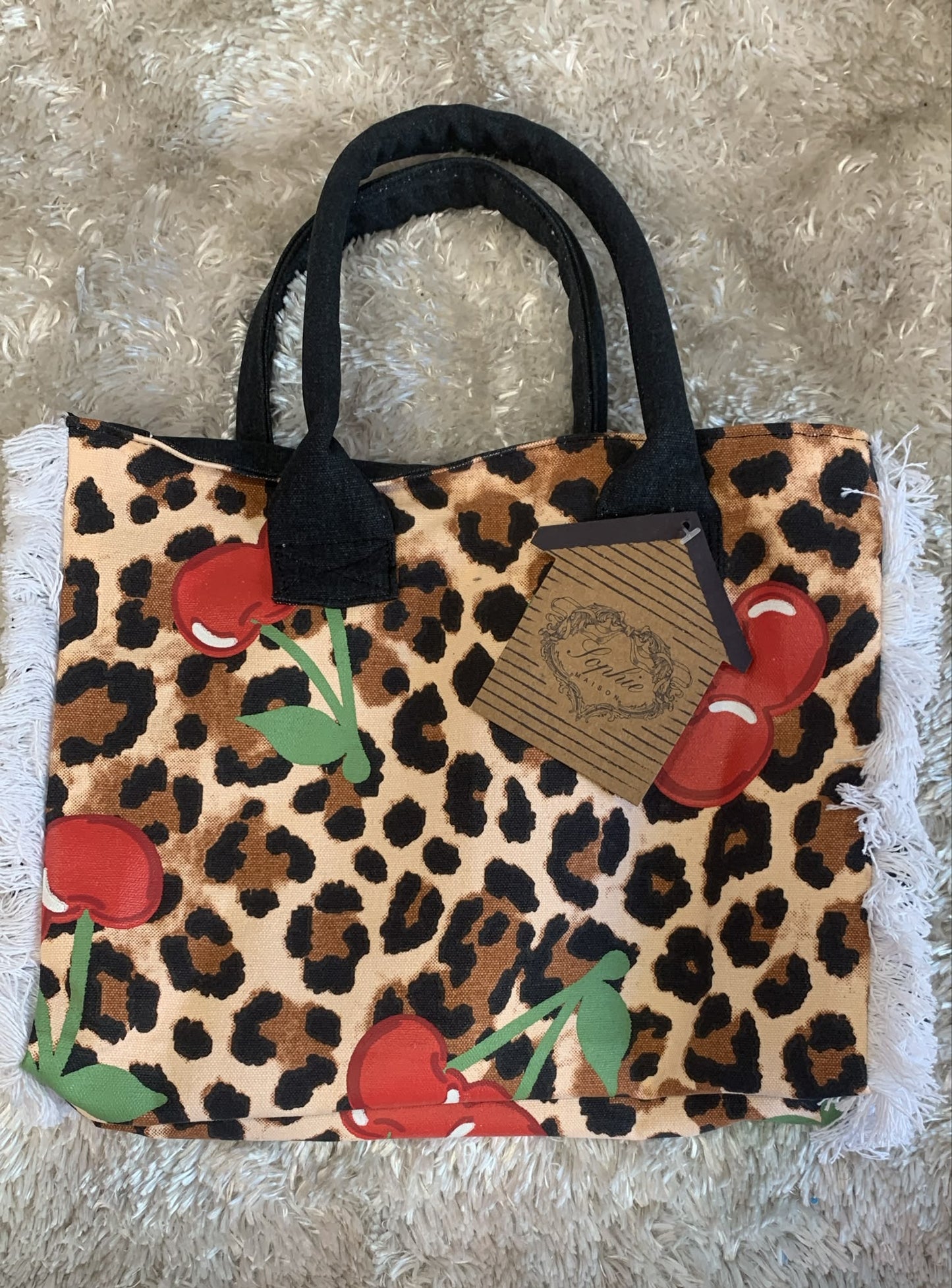 borsa a mano jenny 28x23x14 cm fantasia leopardato e ciliegie ( l'articolo non può essere cambiato )