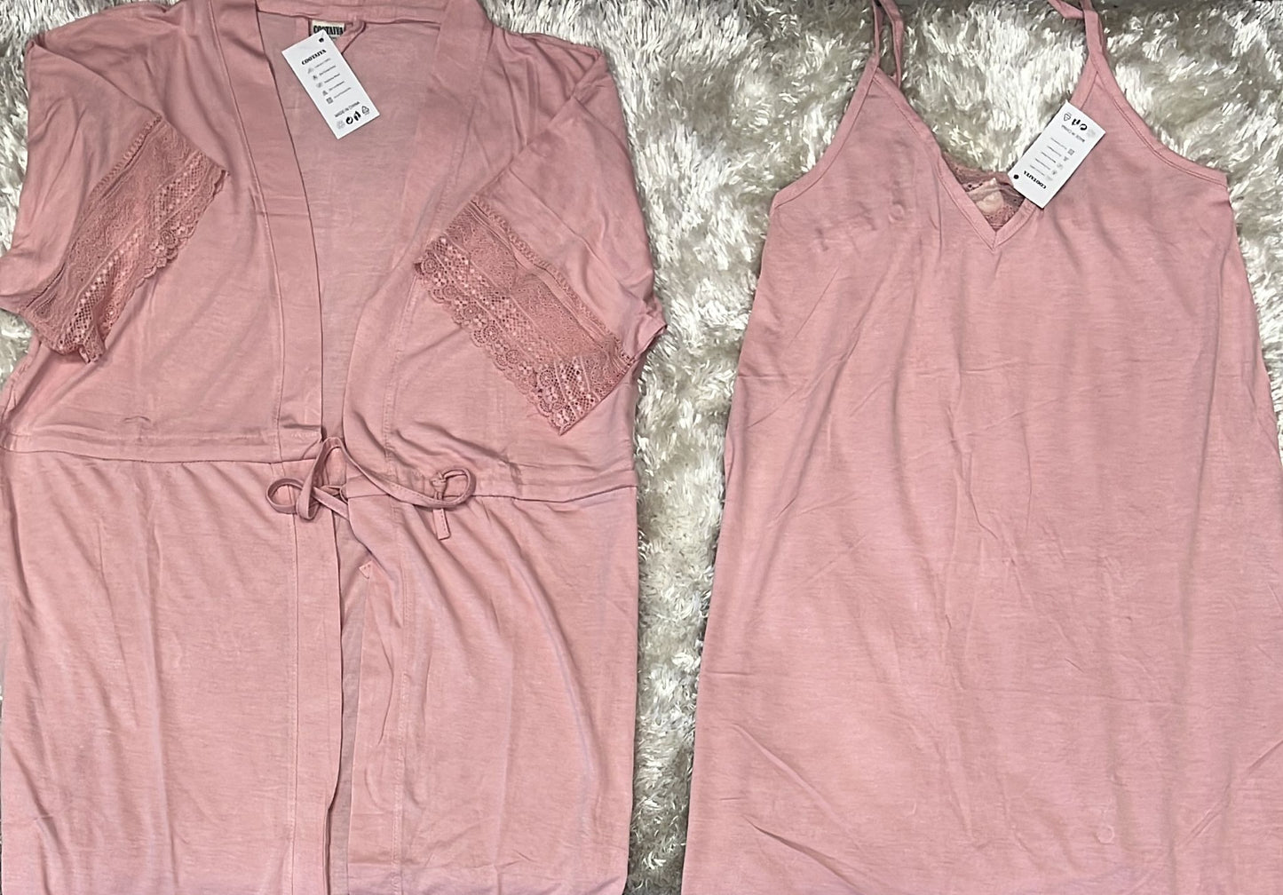Set vestaglia mezza manica e sottana bretellina in cotone Con pizzo