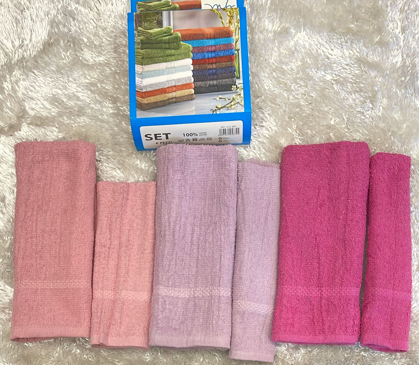 Set valigetta 3+3 composto Da 3 asciugamani in spugna 100% viso 50x90 3 asciugamano ospiti 30x50