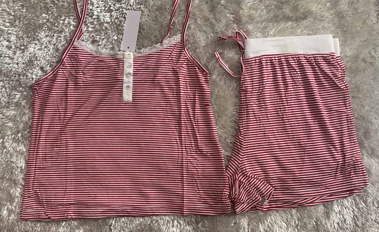 pigiama donna cotone elasticizzato bretellina e pantaloncini fantasia righe