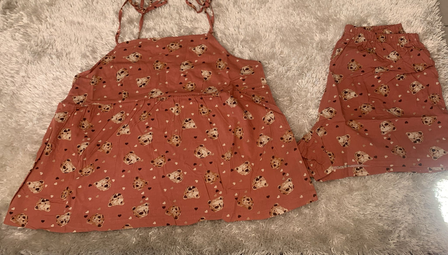 pigiama donna in cotone con spalline regolabili e pantaloncini