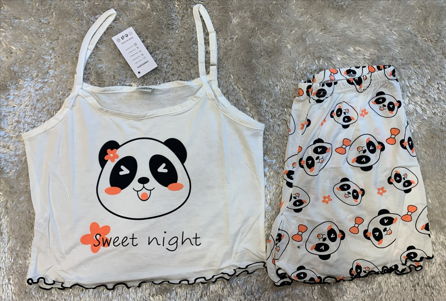 pigiama donna bretellina crop top e pantaloncini fantasia panda