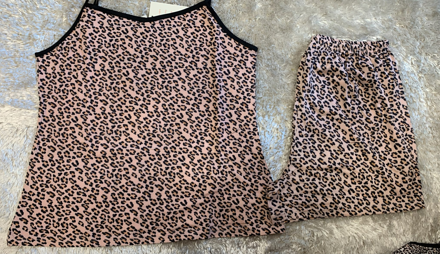 pigiama donna bretellina e pantaloncini fantasia leopardato
