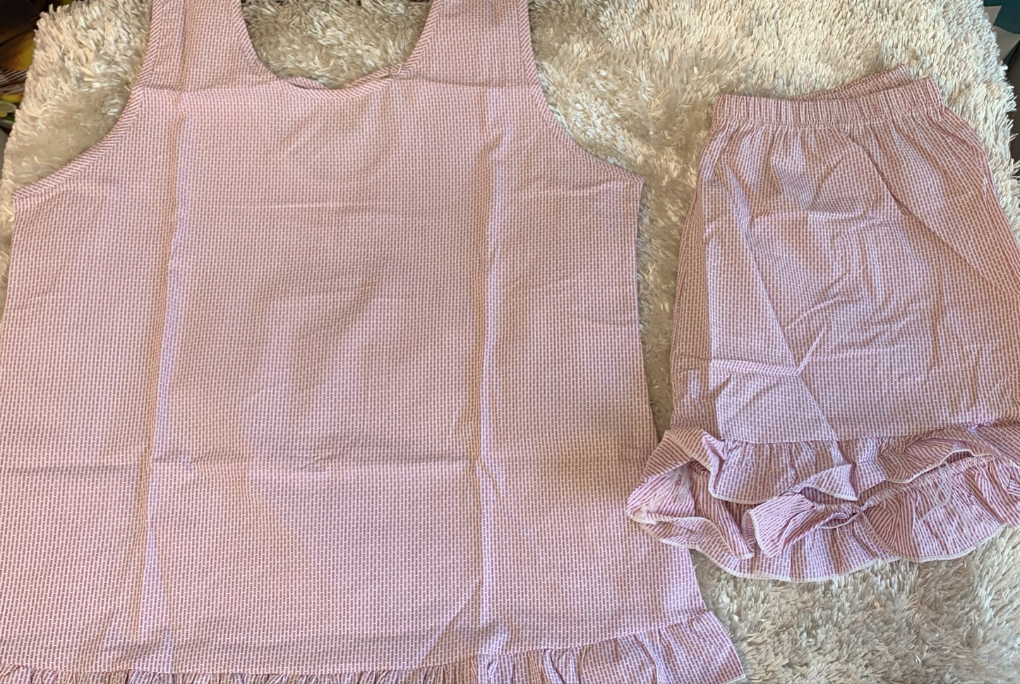 pigiama donna spalla larga e pantaloncini con volant in cotone