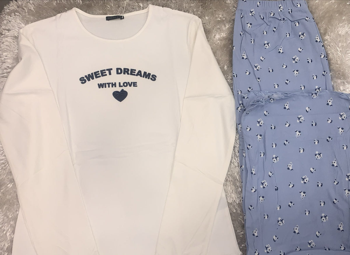 pigiama donna a costine girocollo fantasia sweet
