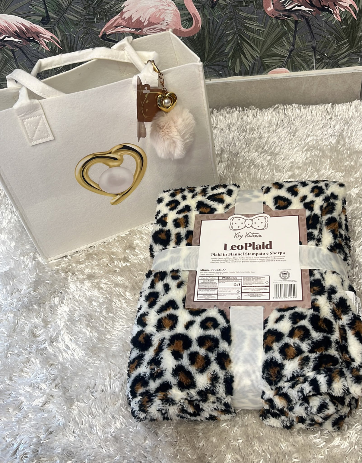 Plaid in flanella stampato leopardato Misura piccola Con borsa e charm in omaggio