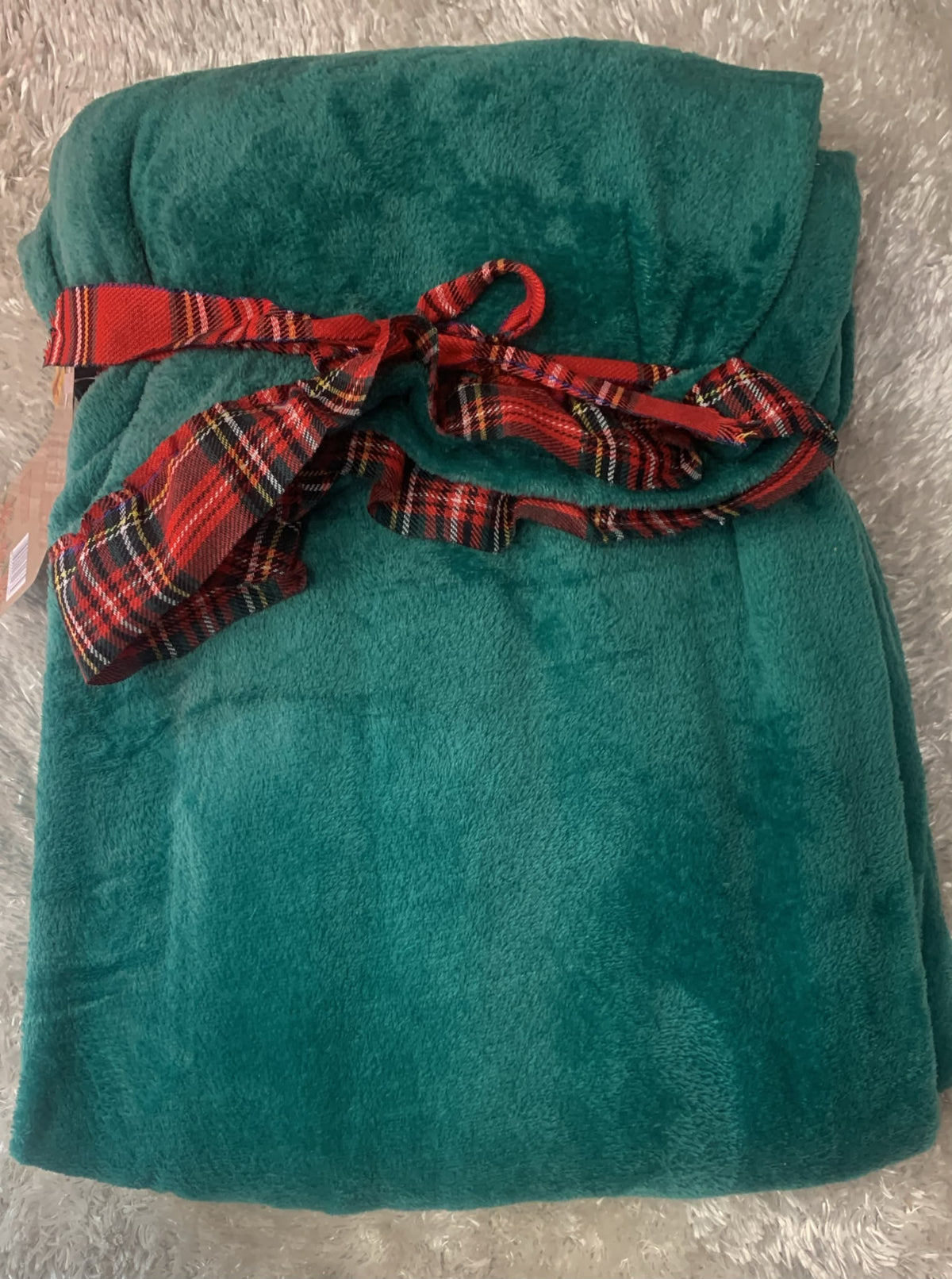 plaid matrimoniale tartan tinta unita con fiocco applicato
