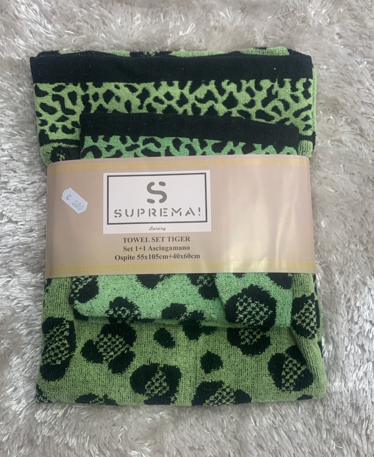 coppia 1+1 di asciugarmi viso 55x105cm ospite 40x60 fantasia leopardato