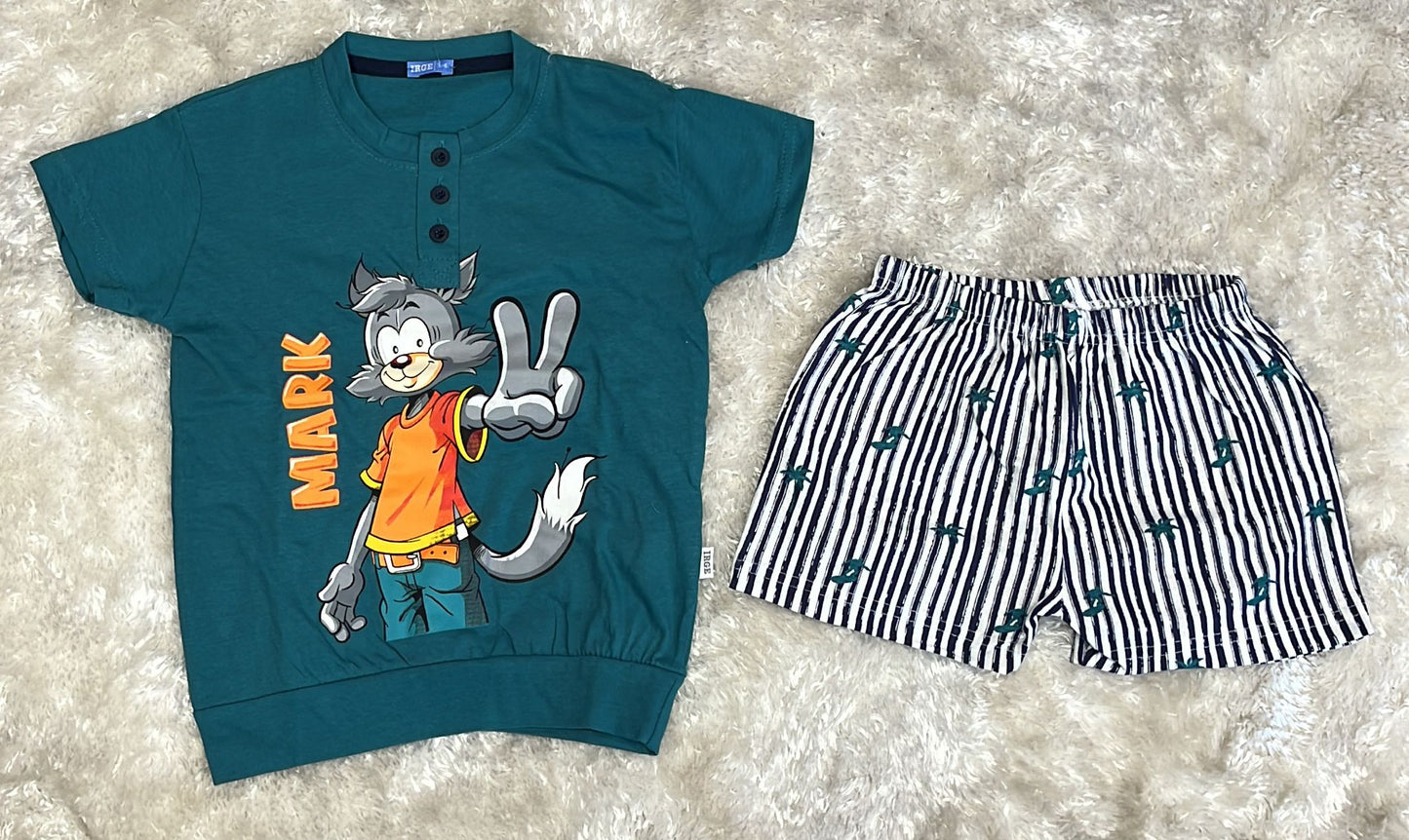 Pigiama bimbo 100%cotone Scatolato fantasia Mark con pantaloncino a righe