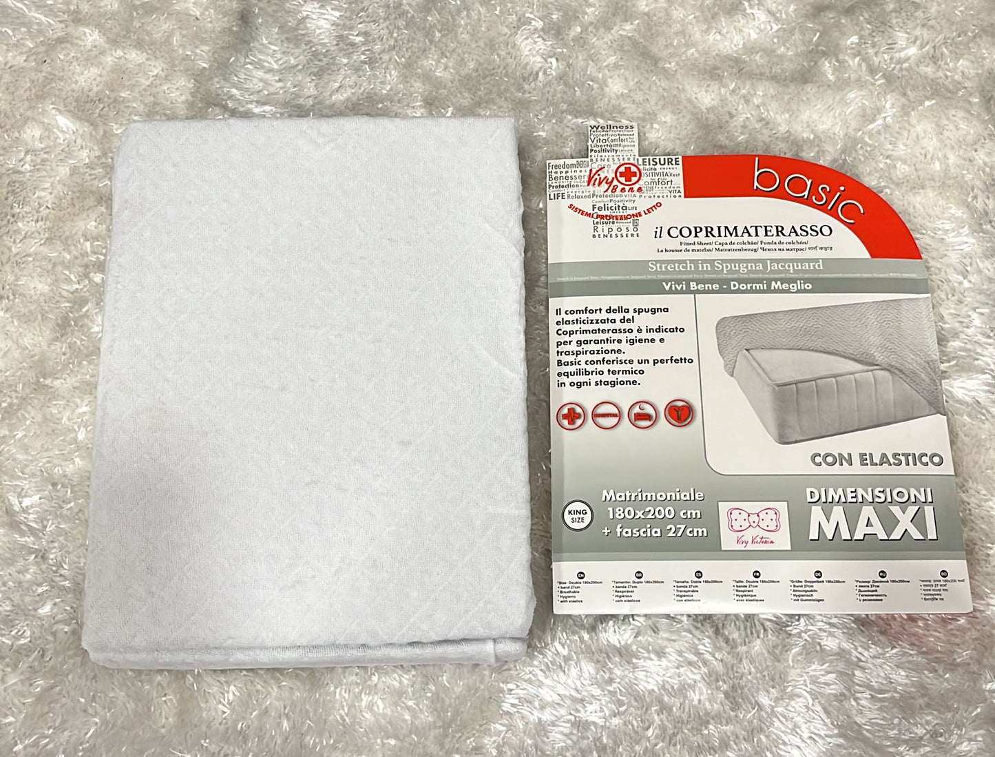 Coprimaterasso matrimoniale in spugna jacquard con elastico 180x200cm + fascia 27cm