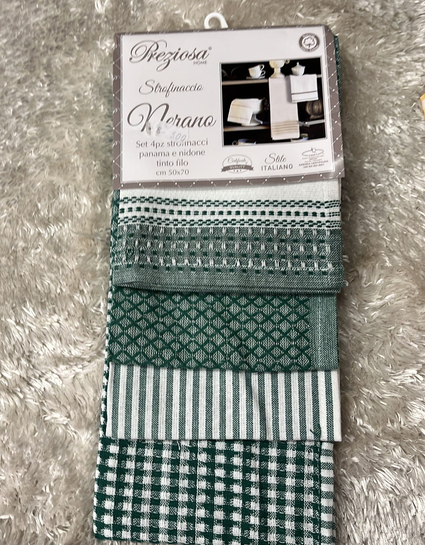 Set 4 pezzi strofinacci Panama e nidone tinto filo 50x70cm