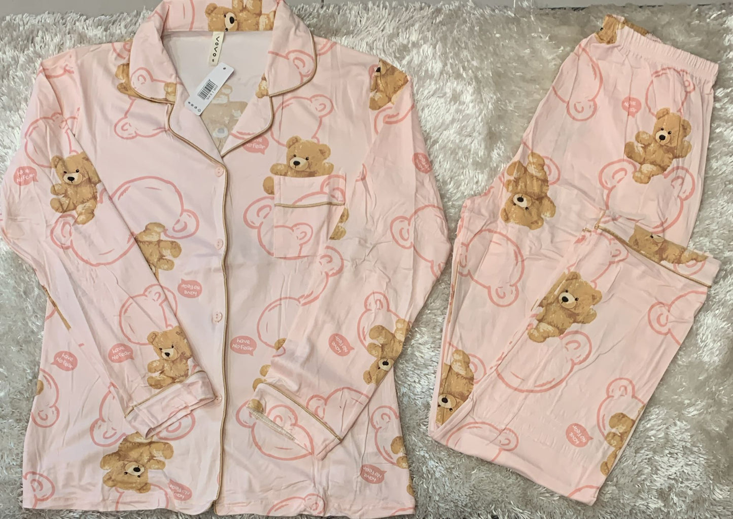 pigiama donna aperto avanti fantasia have e orsetti con taschino lato cuore cotone elasticizzato super comodo x la sua vestibilita