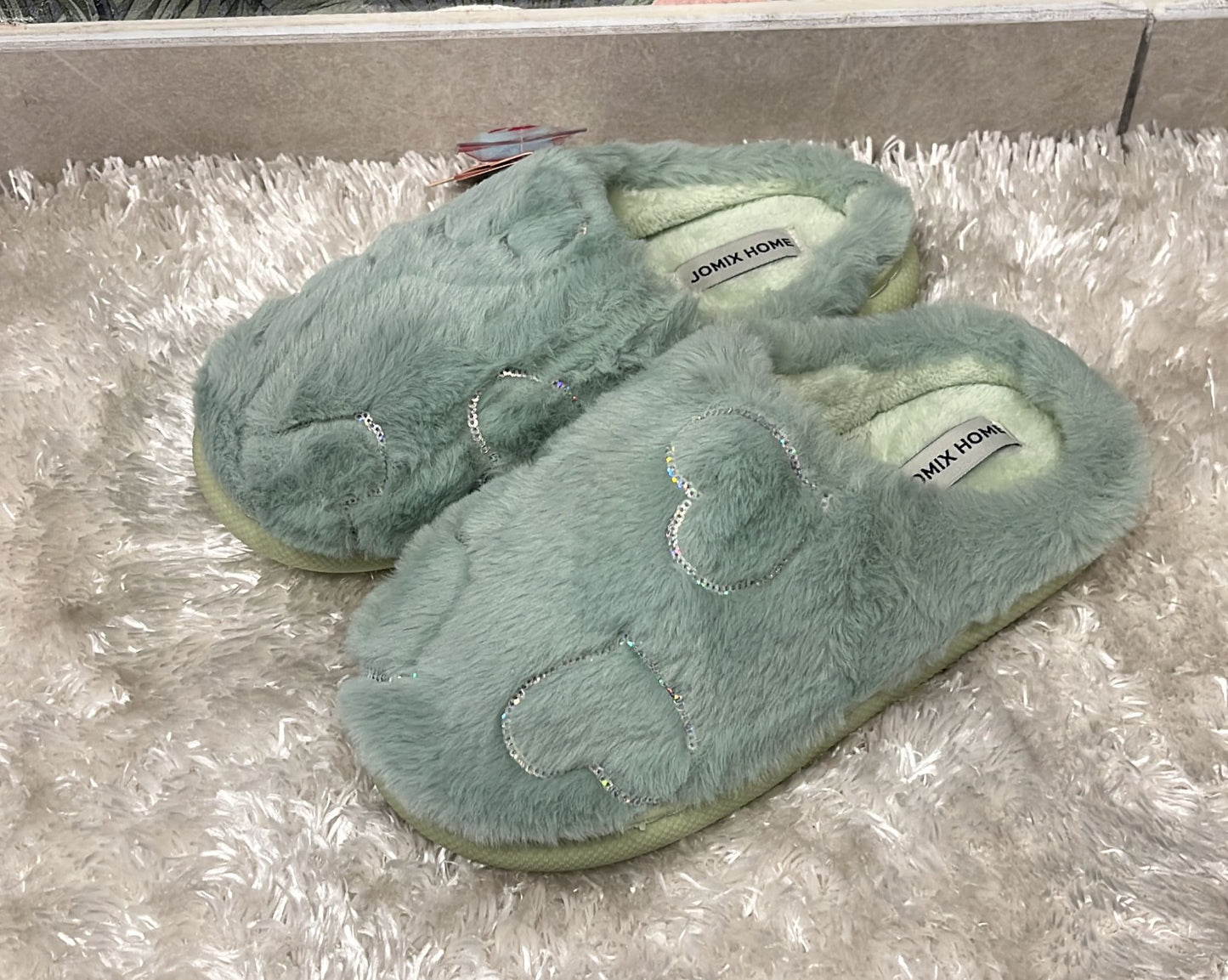 Pantofole cuoricini con bordo glitterato antiscivolo
