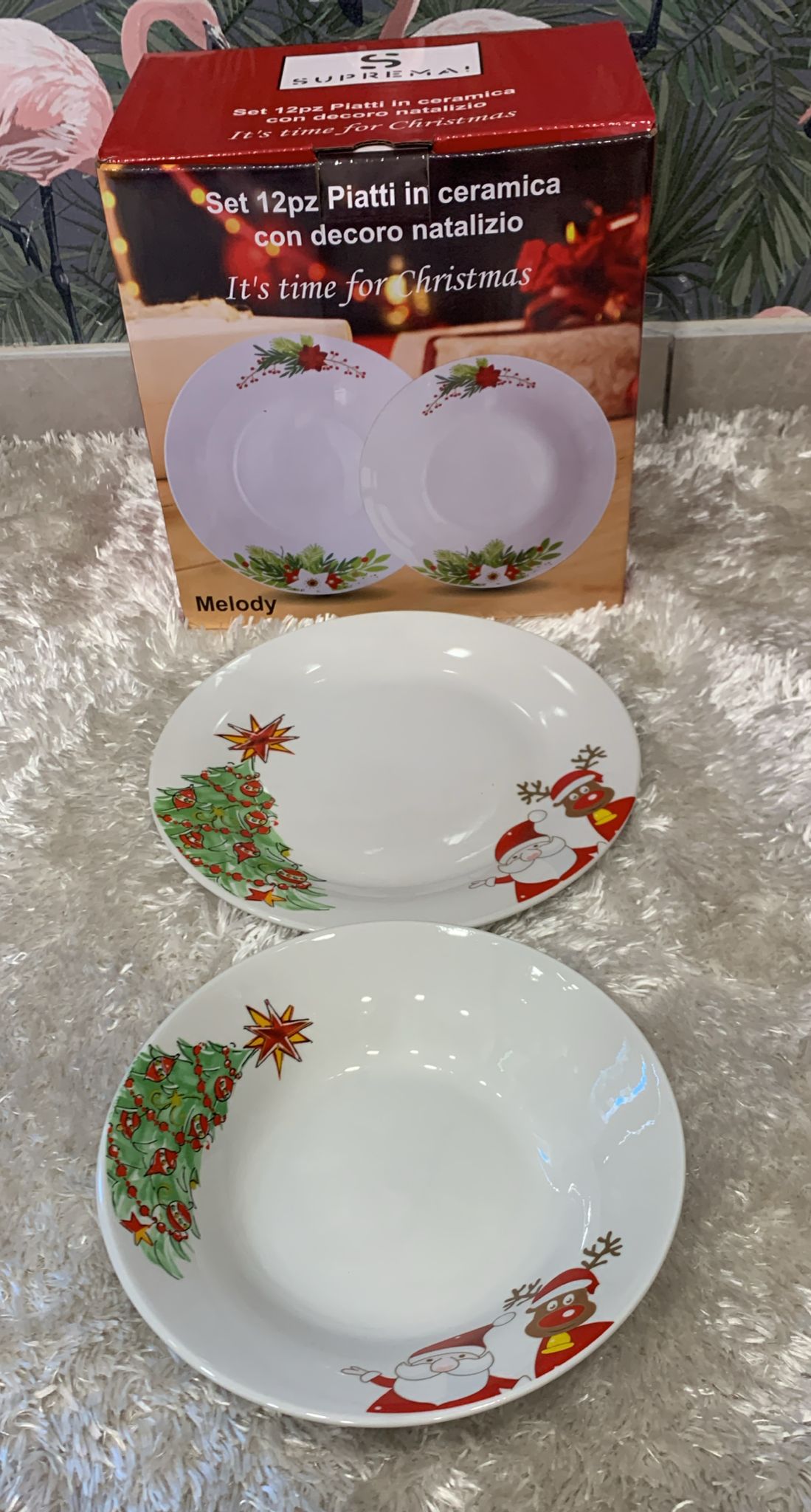 set 12 piatti in ceramica con decoro natalizio composto da 6 piatti piani 22.8cm 6 piatti fondi 20.3cm