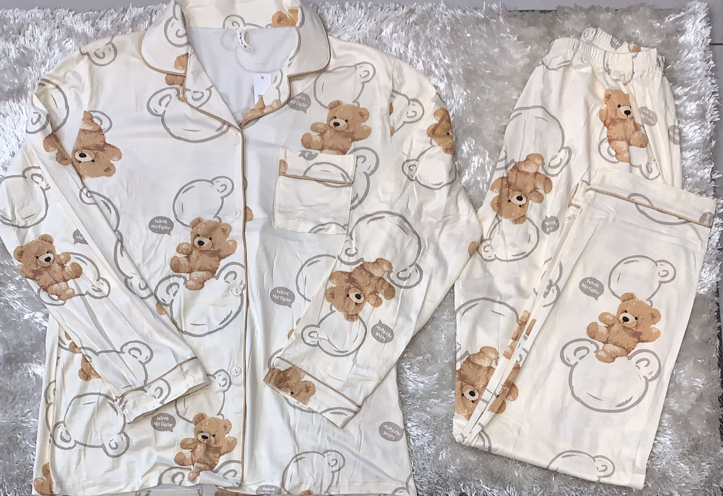 pigiama donna aperto avanti fantasia have e orsetti con taschino lato cuore cotone elasticizzato super comodo x la sua vestibilita