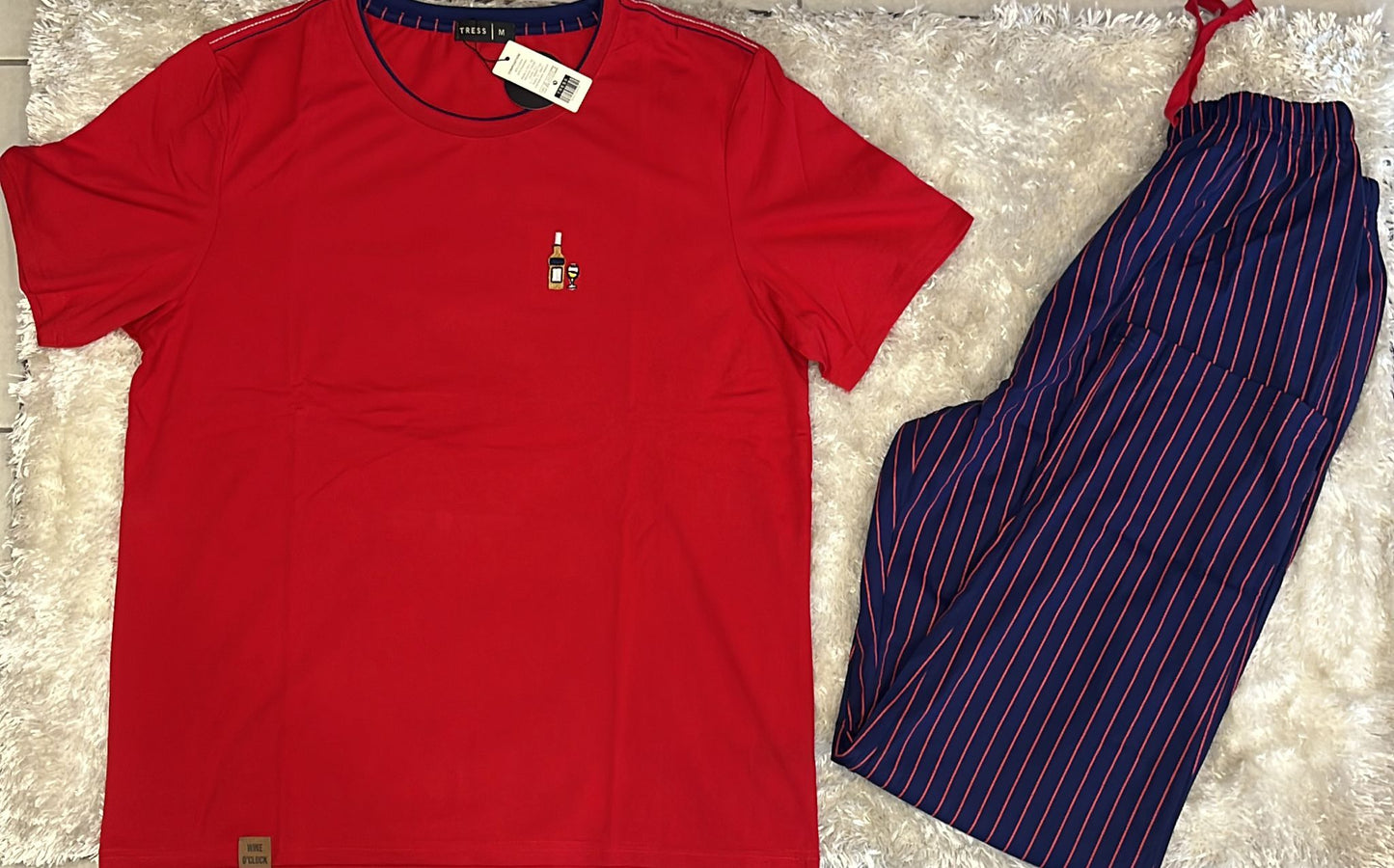 Pigiama uomo in cotone mezza manica e pantalone lungo rigato con elastico Fantasia Wine