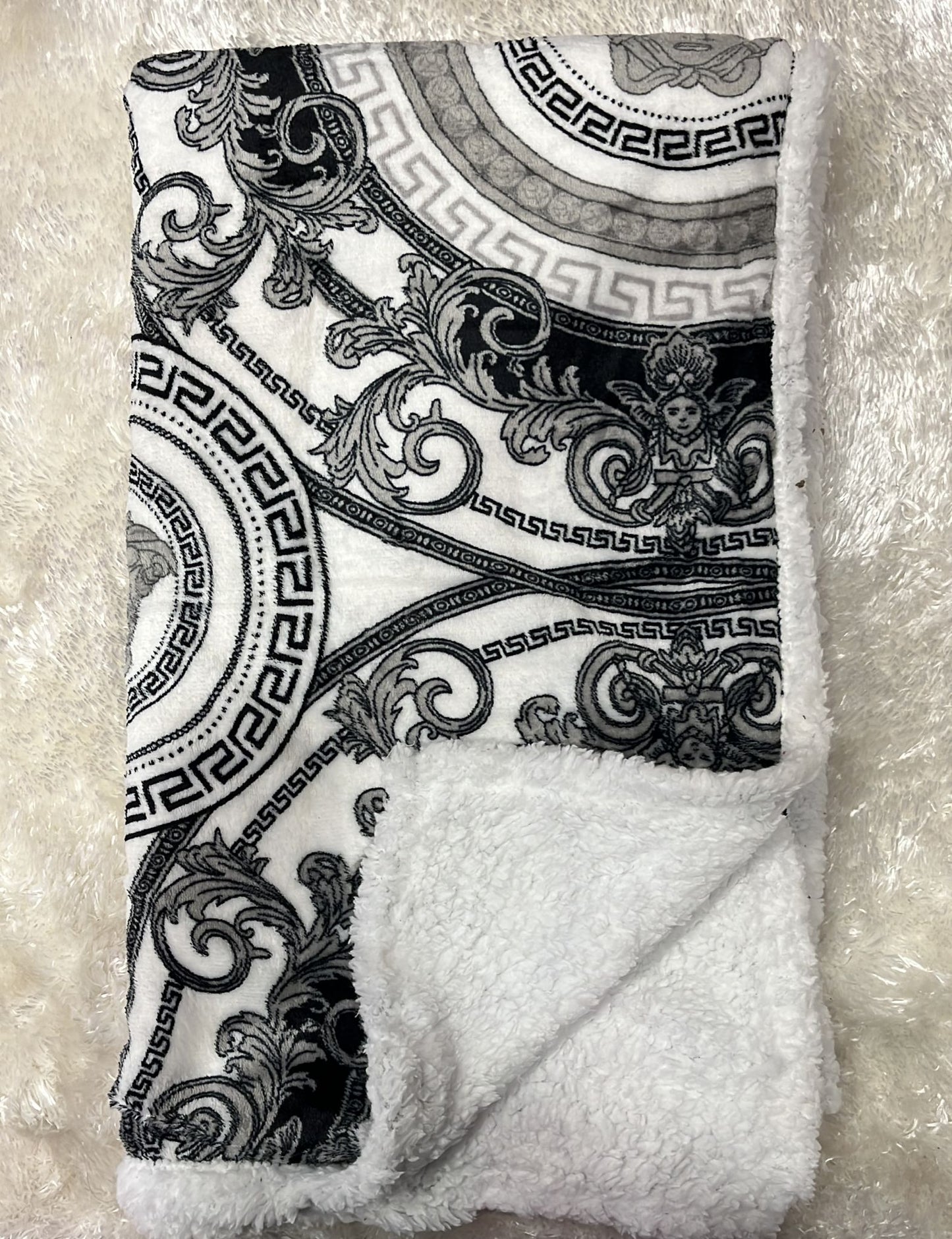 Plaid mod.Versace con pelliccia Super caldo e morbido Misura 130x150 cm