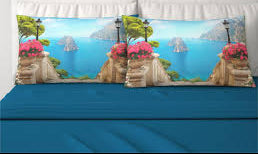 Competo letto matrimoniale in puro cotone con 4 federe fantasia Capri Lenzuola sopra t unita 250x290cm Lenzuola sotto t unita con angoli maxi 175x200 cm 2 federe t unita in puro cotone 52x82 2 federe stampa digitale poliestere 50x80