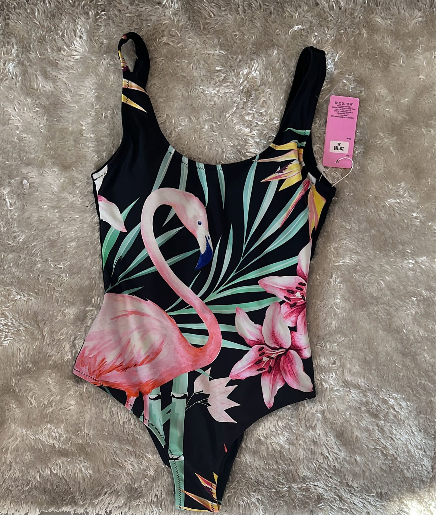 Costume intero donna con coppette  fantasia fenicotteri