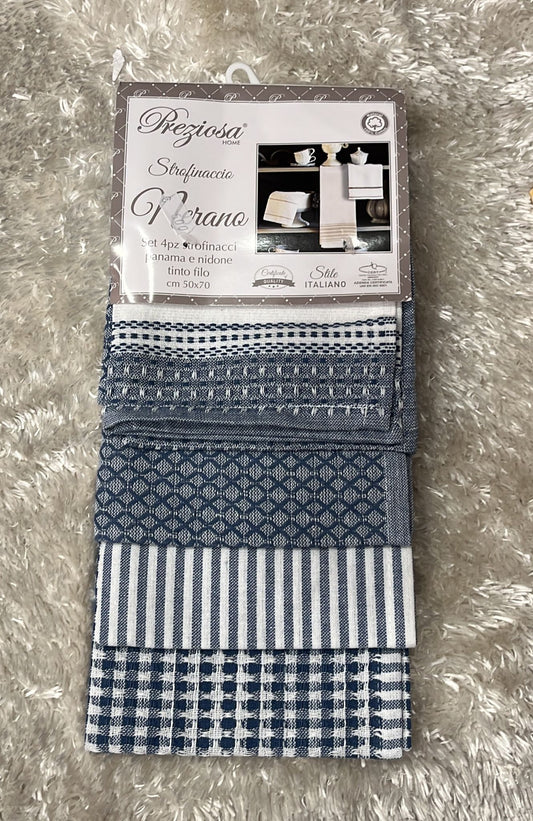 Set 4 pezzi strofinacci Panama e nidone tinto filo  50x70cm