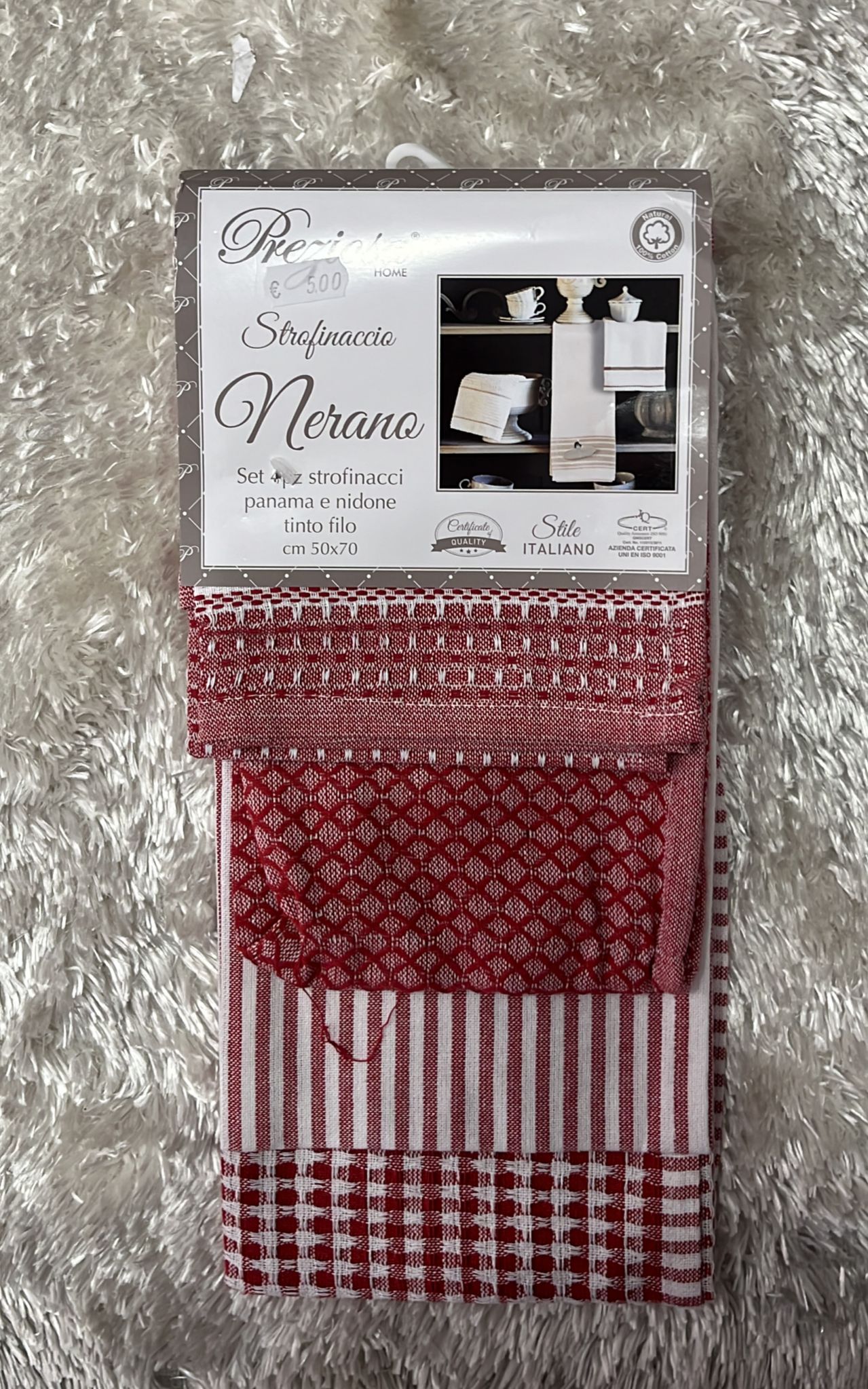 Set 4 pezzi strofinacci Panama e nidone tinto filo  50x70cm