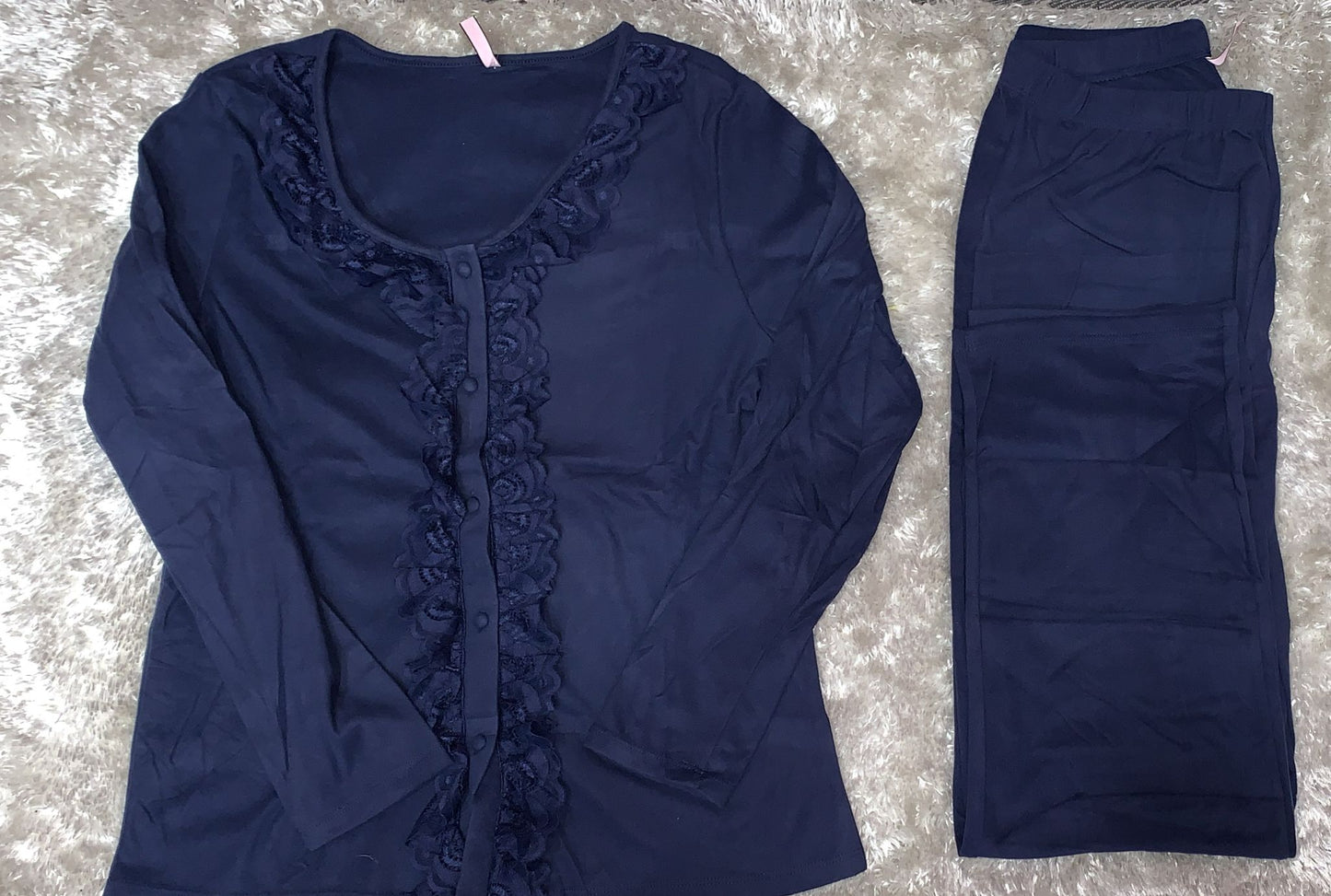 Pigiama donna aperto avanti con rifiniture in merletto in caldo cotone ( l'articolo non può essere cambiato )