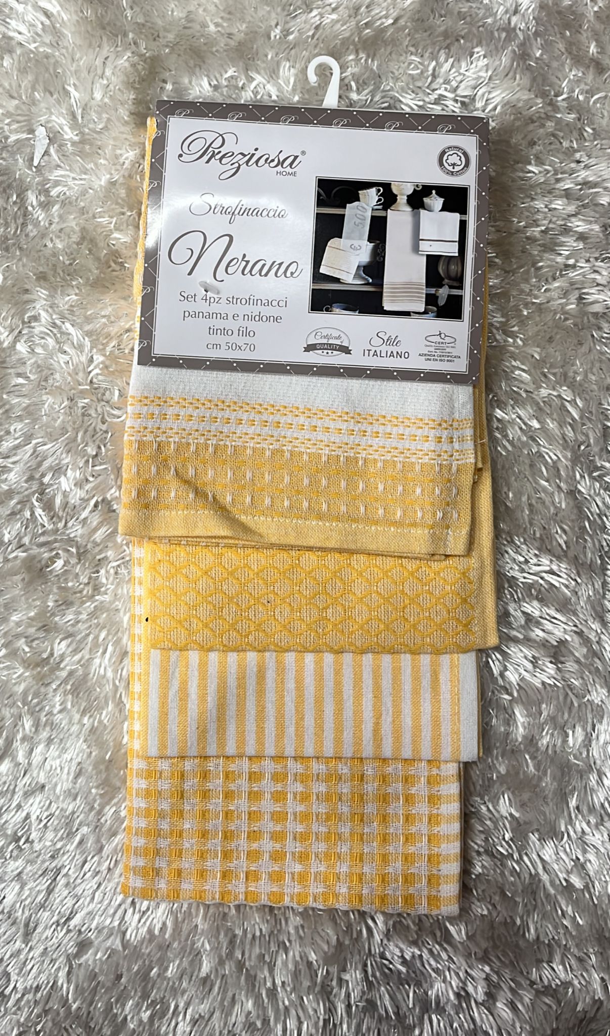 Set 4 pezzi strofinacci Panama e nidone tinto filo  50x70cm