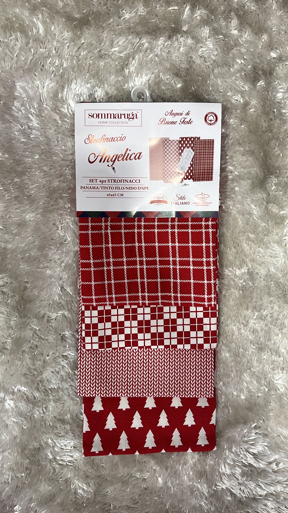 Set 4 pezzi strofinacci natalizi  Panama tinto filo nido d ape  45x65cm