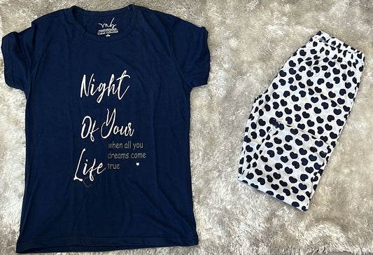 Pigiama donna in cotone  T shirt e pinocchietto  Fantasia Night